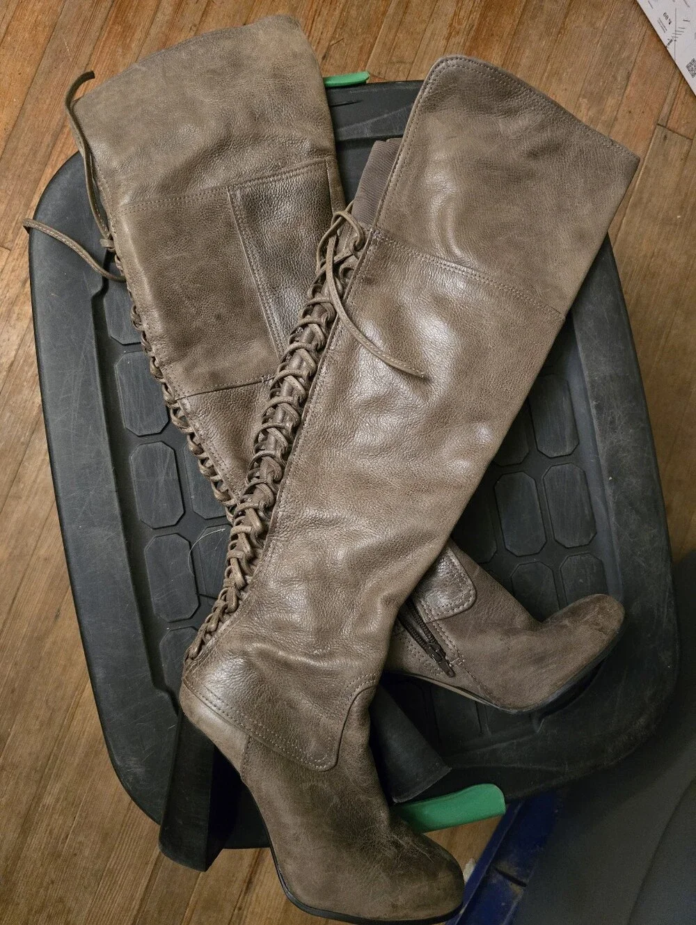 Vince Camuto Taupe Over-the-Knee Lace-Up Boots